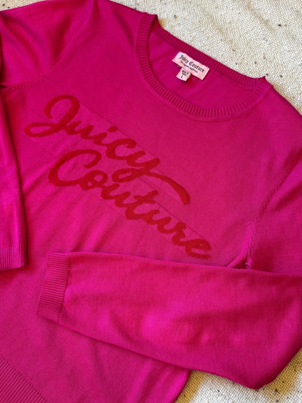 Juicy Couture Hot Pink Logo Sweater Size L Y2K Long Sleeve Pullover